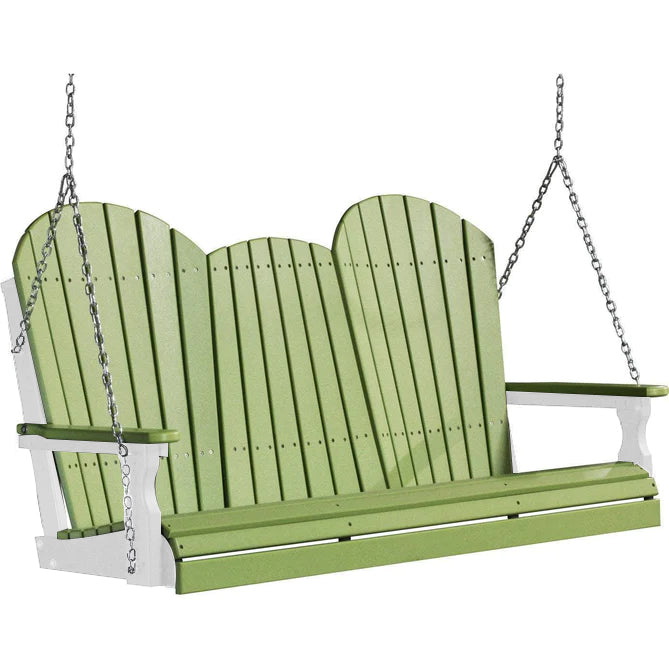 LuxCraft LuxCraft Lime Green Adirondack 5ft. Recycled Plastic Porch Swing Lime Green on White / Adirondack Porch Swing Porch Swing 5APSLGWH