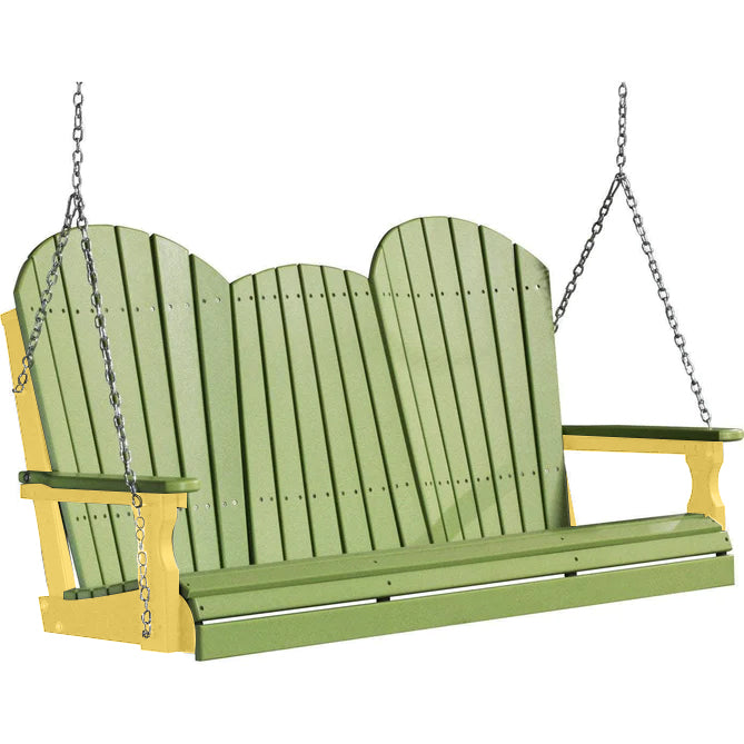 LuxCraft LuxCraft Lime Green Adirondack 5ft. Recycled Plastic Porch Swing With Cup Holder Lime Green On Black / Adirondack Porch Swing Porch Swing 5APSLGB