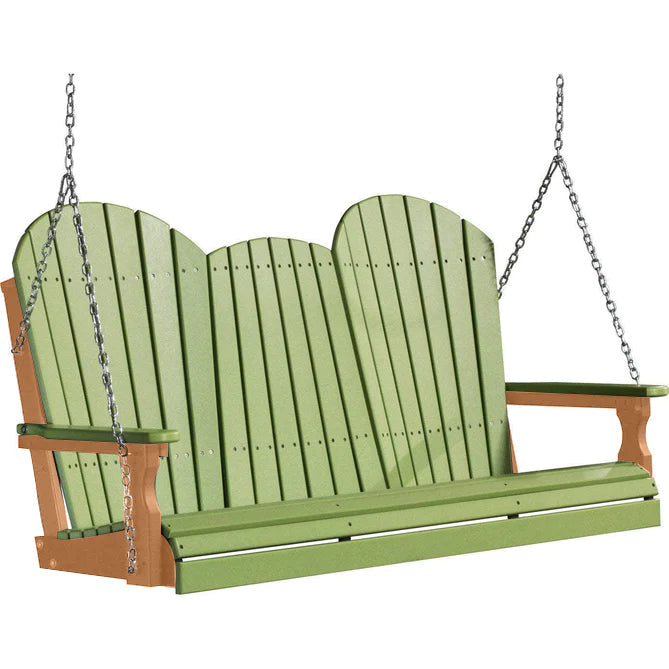 LuxCraft LuxCraft Lime Green Adirondack 5ft. Recycled Plastic Porch Swing With Cup Holder Lime Green On Black / Adirondack Porch Swing Porch Swing 5APSLGB