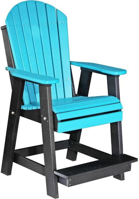 LuxCraft Luxcraft Recycled Plastic Counter Height Adirondack Tete-a-tete Balcony Set Aruba Blue on Black Balcony Table 2xPABC-1xBTT-ABLB