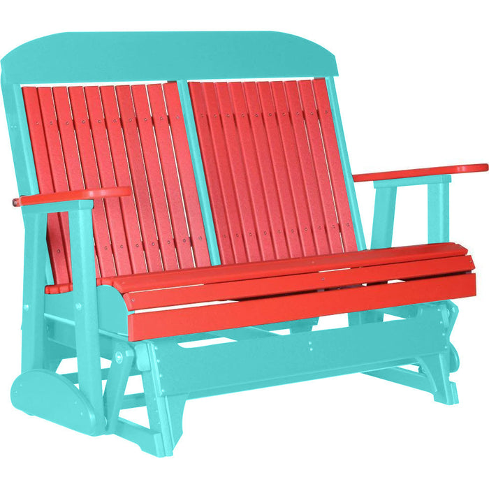 LuxCraft LuxCraft Red 4 ft. Recycled Plastic Highback Outdoor Glider Bench With Cup Holder Red on Aruba Blue Highback Glider 4CPGRAB-CH