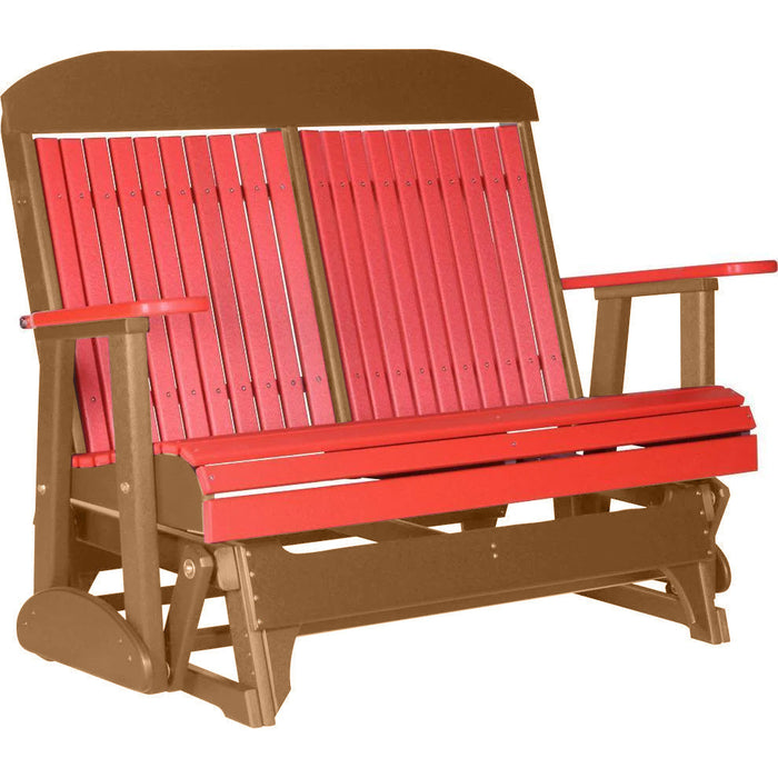 LuxCraft LuxCraft Red 4 ft. Recycled Plastic Highback Outdoor Glider Bench With Cup Holder Red on Cedar Highback Glider 4CPGRC-CH