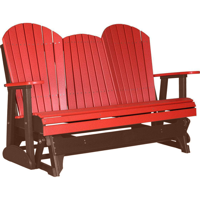 LuxCraft LuxCraft Red 5 ft. Recycled Plastic Adirondack Outdoor Glider Red on Chestnut Brown Adirondack Glider 5APGRCB