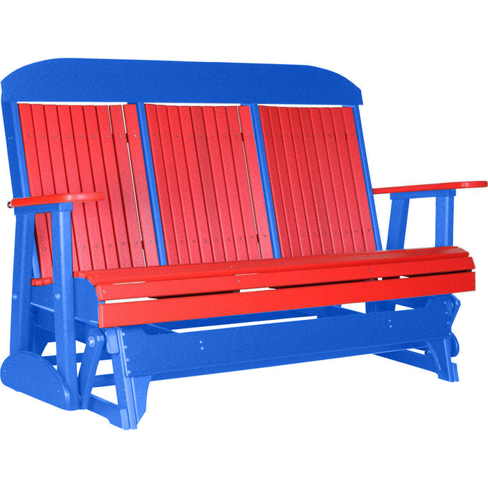 LuxCraft LuxCraft Red 5 ft. Recycled Plastic Highback Outdoor Glider Red on Blue Highback Glider 5CPGRBL