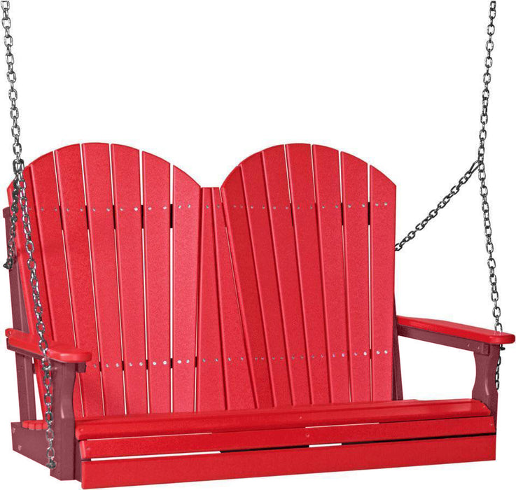 LuxCraft LuxCraft Red Adirondack 4ft. Recycled Plastic Porch Swing Red on Cherrywood / Adirondack Porch Swing Porch Swing 4APSRCW