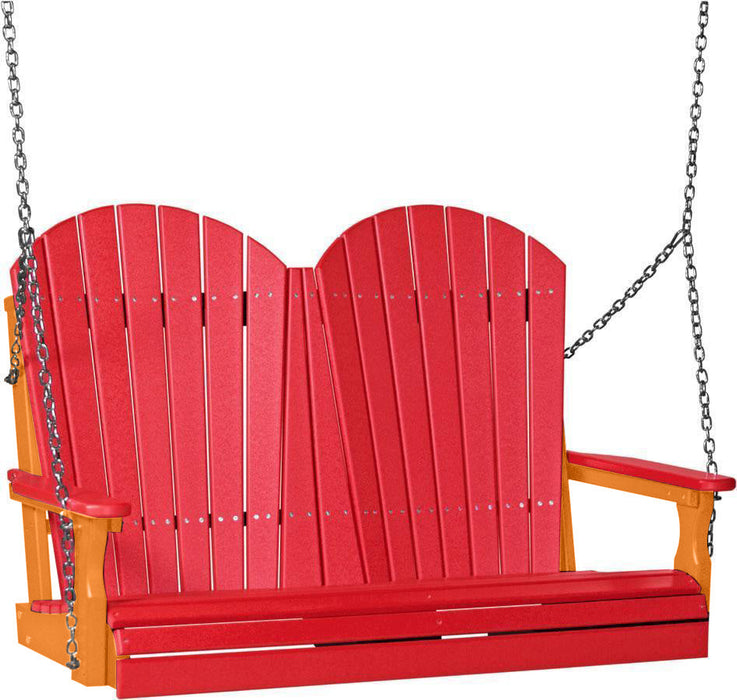 LuxCraft LuxCraft Red Adirondack 4ft. Recycled Plastic Porch Swing With Cup Holder Red on Tangerine / Adirondack Porch Swing Porch Swing 4APSRT-CH