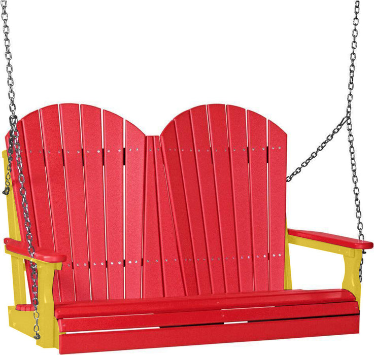 LuxCraft LuxCraft Red Adirondack 4ft. Recycled Plastic Porch Swing With Cup Holder Red on Yellow / Adirondack Porch Swing Porch Swing 4APSRY-CH