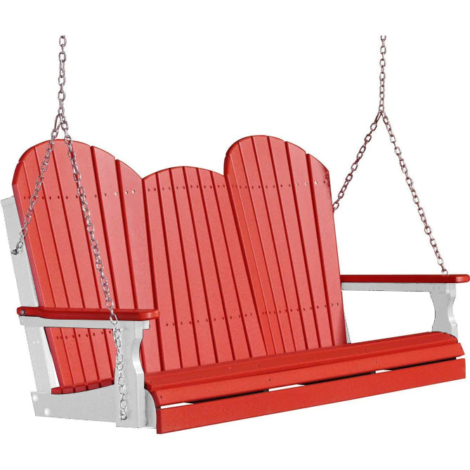 LuxCraft LuxCraft Red Adirondack 5ft. Recycled Plastic Porch Swing With Cup Holder Porch Swing