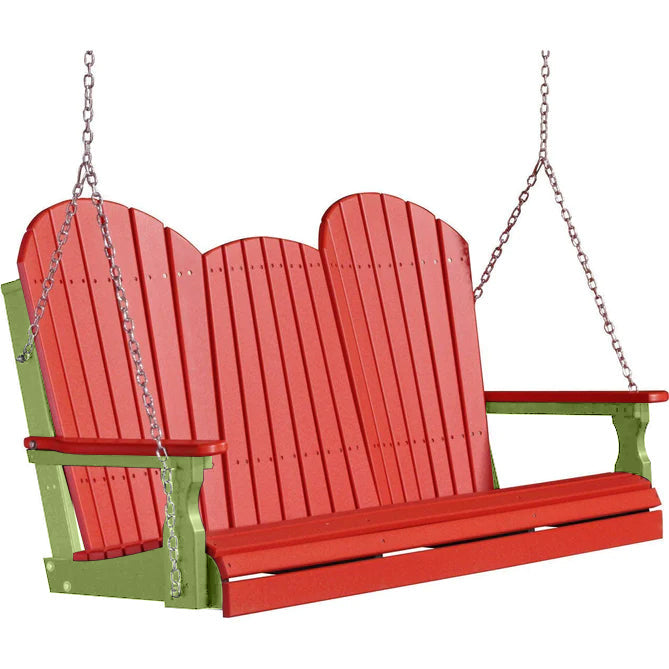 LuxCraft LuxCraft Red Adirondack 5ft. Recycled Plastic Porch Swing With Cup Holder Porch Swing