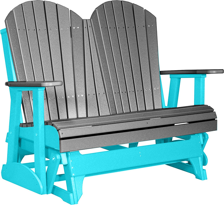 LuxCraft LuxCraft Slate 4 ft. Recycled Plastic Adirondack Outdoor Glider Slate on Aruba Blue Adirondack Glider 4APGSAB