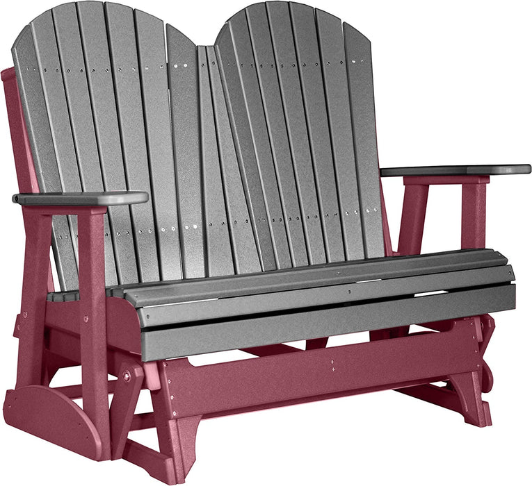 LuxCraft LuxCraft Slate 4 ft. Recycled Plastic Adirondack Outdoor Glider With Cup Holder Slate on Cherrywood Adirondack Glider 4APGSCW-CH