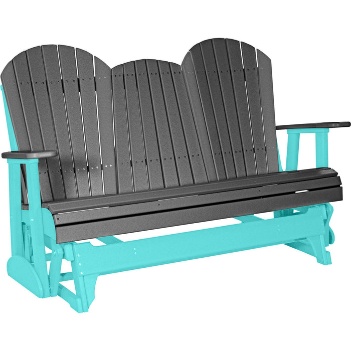 LuxCraft LuxCraft Slate 5 ft. Recycled Plastic Adirondack Outdoor Glider Slate on Aruba Blue Adirondack Glider 5APGSAB