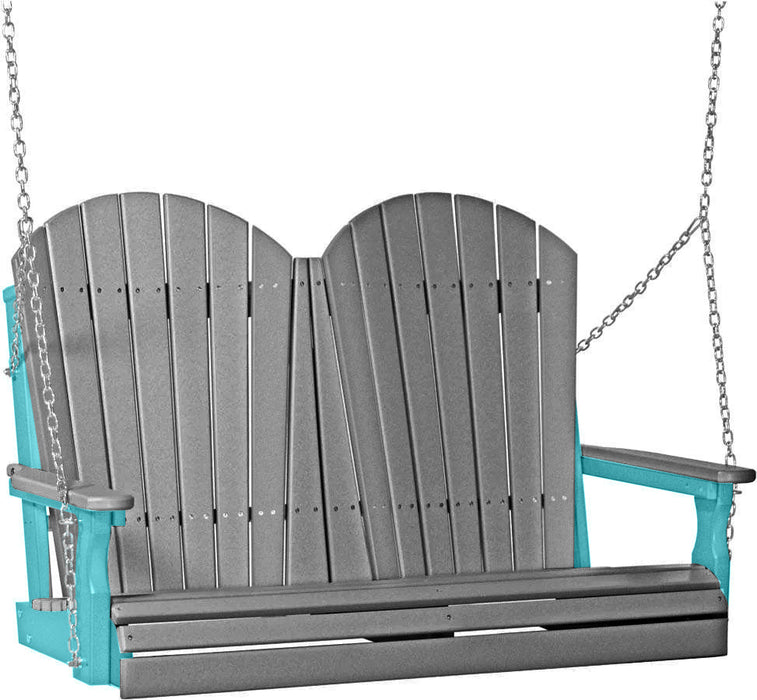 LuxCraft LuxCraft Slate Adirondack 4ft. Recycled Plastic Porch Swing Slate on Aruba Blue / Adirondack Porch Swing Porch Swing 4APSSAB