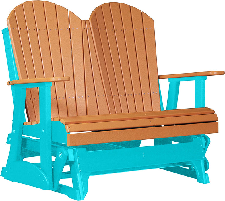 LuxCraft LuxCraft Tangerine 4 ft. Recycled Plastic Adirondack Outdoor Glider Tangerine on Aruba Blue Adirondack Glider 4APGTAB