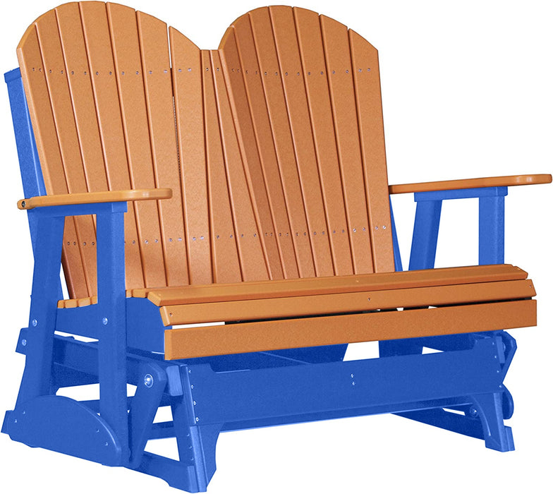 LuxCraft LuxCraft Tangerine 4 ft. Recycled Plastic Adirondack Outdoor Glider Tangerine on Blue Adirondack Glider 4APGTBL