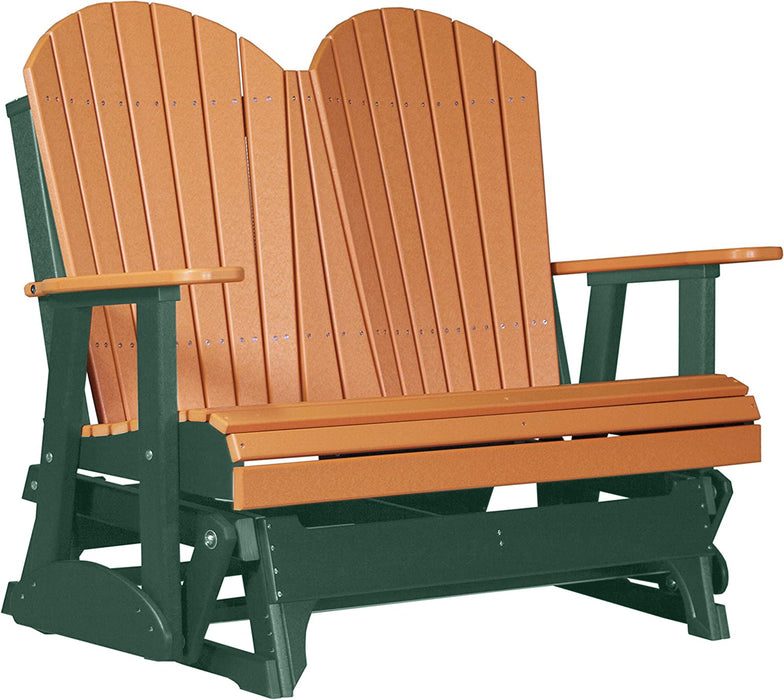 LuxCraft LuxCraft Tangerine 4 ft. Recycled Plastic Adirondack Outdoor Glider Tangerine on Green Adirondack Glider 4APGTG