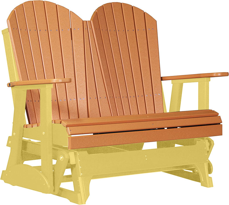 LuxCraft LuxCraft Tangerine 4 ft. Recycled Plastic Adirondack Outdoor Glider Tangerine on Yellow Adirondack Glider 4APGTY