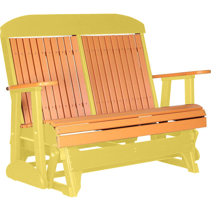 LuxCraft LuxCraft Tangerine 4 ft. Recycled Plastic Highback Outdoor Glider Bench Tangerine on Yellow Highback Glider 4CPGTY