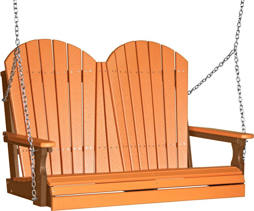 LuxCraft LuxCraft Tangerine Adirondack 4ft. Recycled Plastic Porch Swing Tangerine on Antique Mahogany / Adirondack Porch Swing Porch Swing 4APSTAM