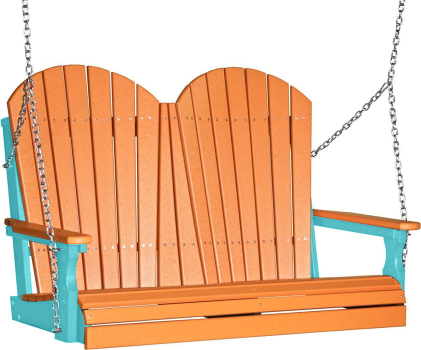 LuxCraft LuxCraft Tangerine Adirondack 4ft. Recycled Plastic Porch Swing Tangerine on Aruba Blue / Adirondack Porch Swing Porch Swing 4APSTAB