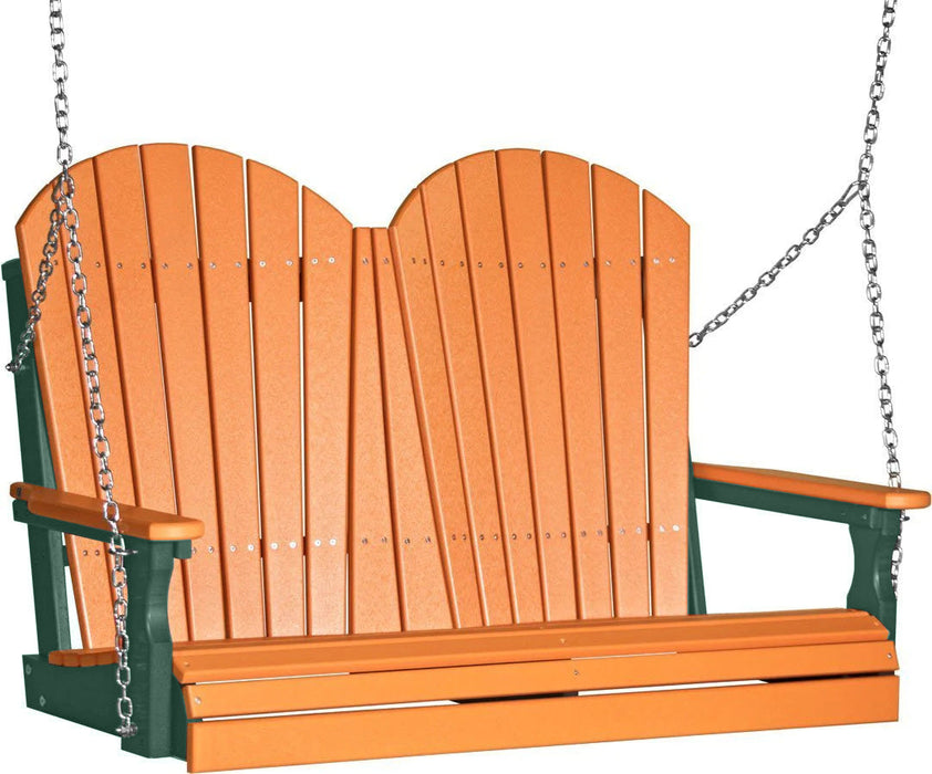 LuxCraft LuxCraft Tangerine Adirondack 4ft. Recycled Plastic Porch Swing Tangerine on Green / Adirondack Porch Swing Porch Swing 4APSTG