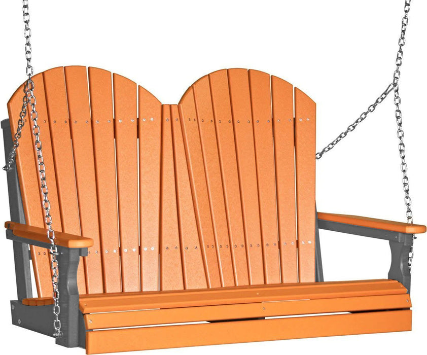 LuxCraft LuxCraft Tangerine Adirondack 4ft. Recycled Plastic Porch Swing Tangerine on Slate / Adirondack Porch Swing Porch Swing 4APSTS