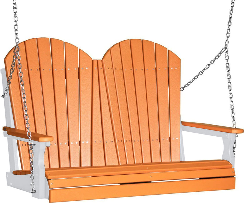 LuxCraft LuxCraft Tangerine Adirondack 4ft. Recycled Plastic Porch Swing Tangerine on White / Adirondack Porch Swing Porch Swing 4APSTWH