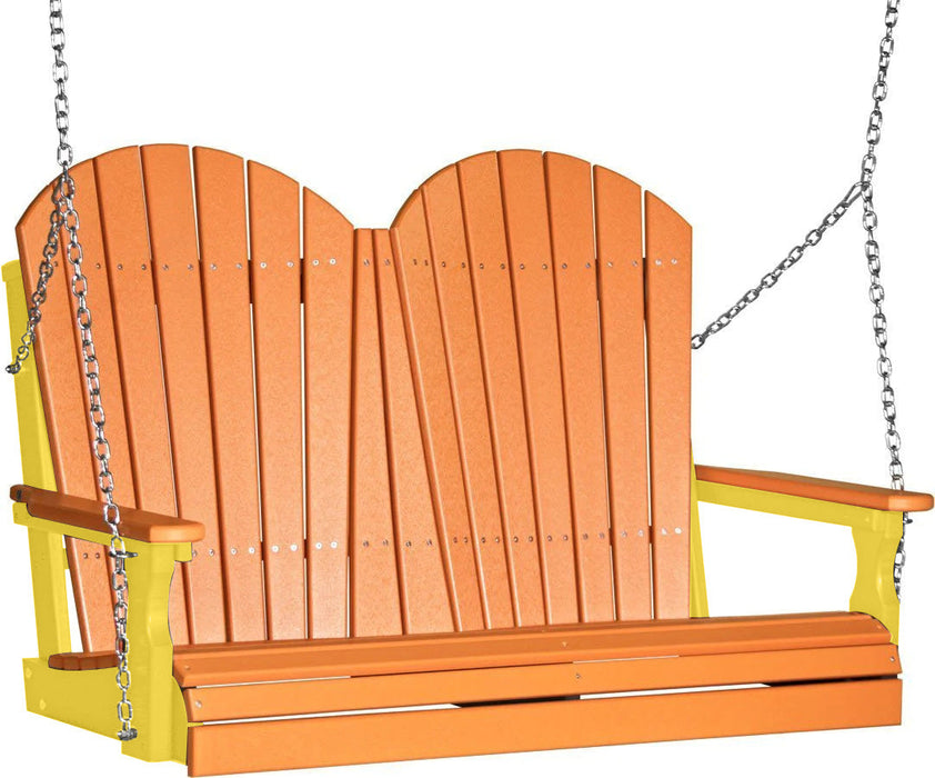 LuxCraft LuxCraft Tangerine Adirondack 4ft. Recycled Plastic Porch Swing With Cup Holder Tangerine on Yellow / Adirondack Porch Swing Porch Swing 4APSTY-CH