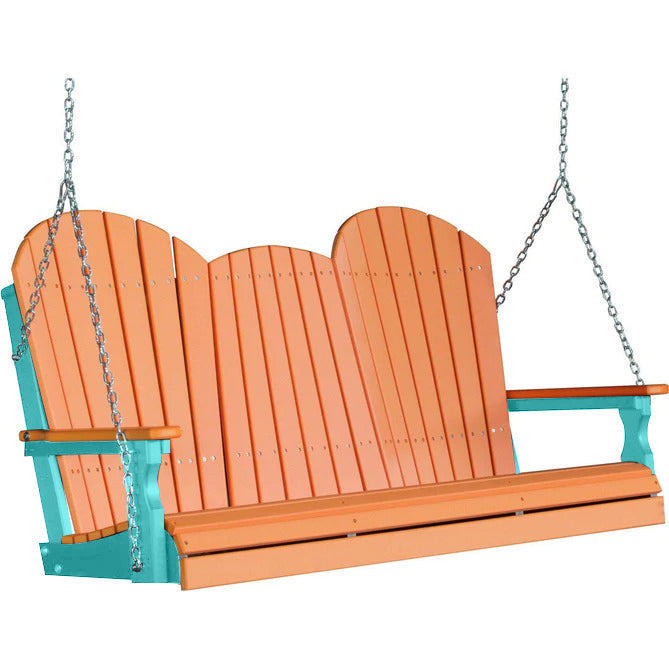 LuxCraft LuxCraft Tangerine Adirondack 5ft. Recycled Plastic Porch Swing Tangerine on Aruba Blue / Adirondack Porch Swing Porch Swing 5APSTAB