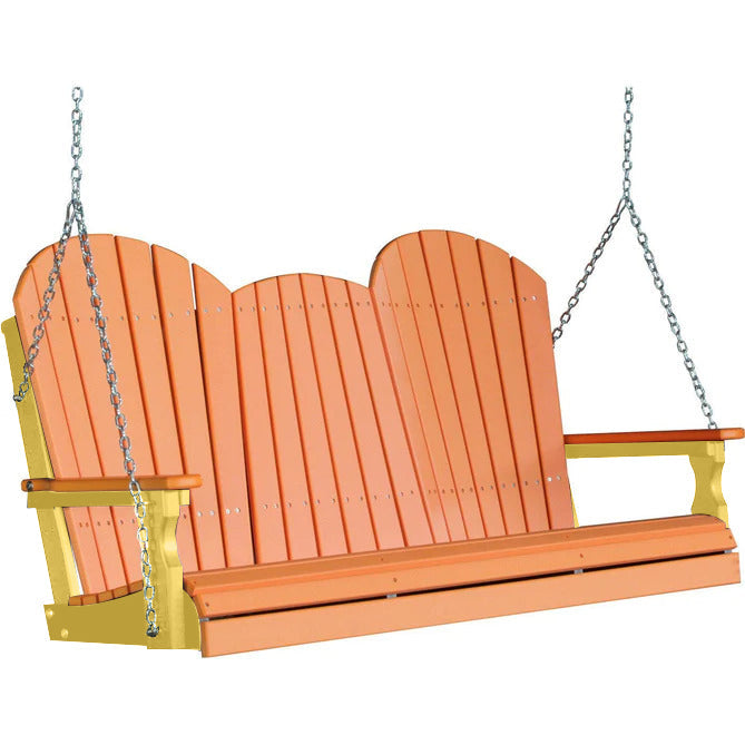 LuxCraft LuxCraft Tangerine Adirondack 5ft. Recycled Plastic Porch Swing Tangerine on Yellow / Adirondack Porch Swing Porch Swing 5APSTY