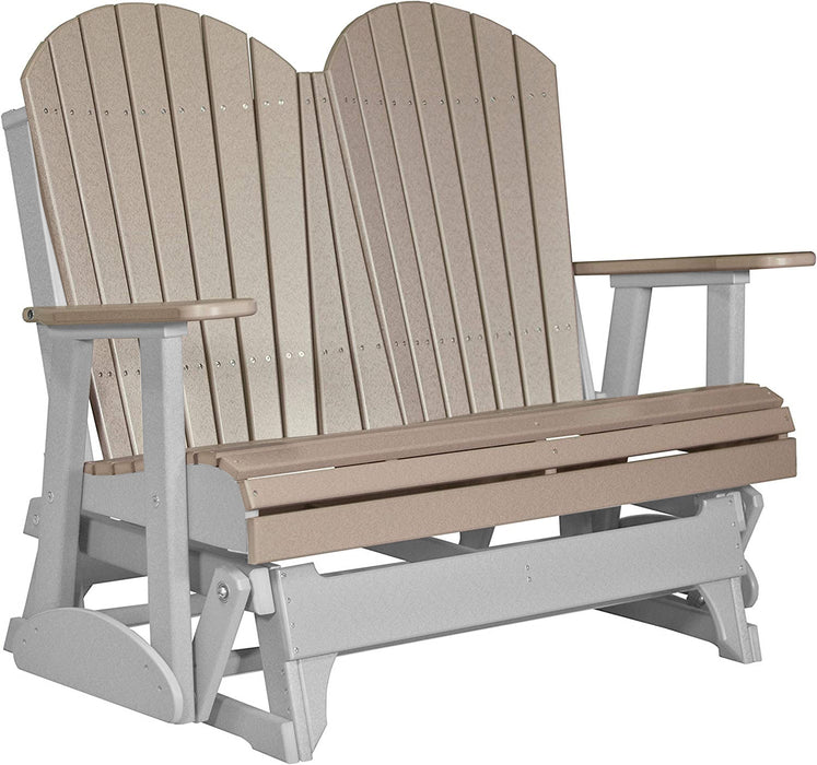 LuxCraft LuxCraft Weatherwood 4 ft. Recycled Plastic Adirondack Outdoor Glider Weatherwood on Dove Gray Adirondack Glider 4APGWWDG