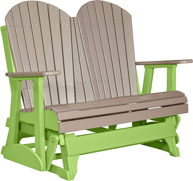 LuxCraft LuxCraft Weatherwood 4 ft. Recycled Plastic Adirondack Outdoor Glider With Cup Holder Weatherwood on Lime Green Adirondack Glider 4APGWWLG-CH