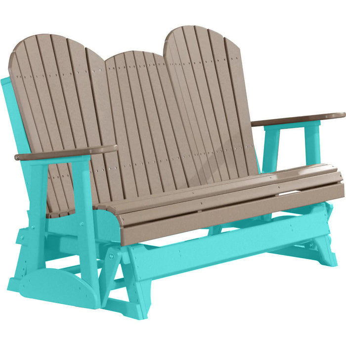 LuxCraft LuxCraft Weatherwood 5 ft. Recycled Plastic Adirondack Outdoor Glider Weatherwood on Aruba Blue Adirondack Glider 5APGWWAB