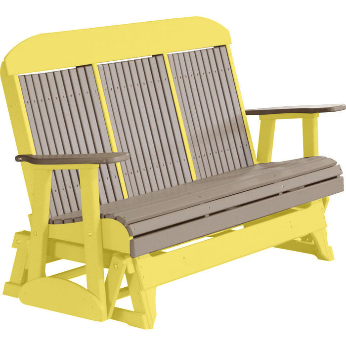 LuxCraft LuxCraft Weatherwood 5 ft. Recycled Plastic Highback Outdoor Glider Weatherwood on Yellow Highback Glider 5CPGWWY