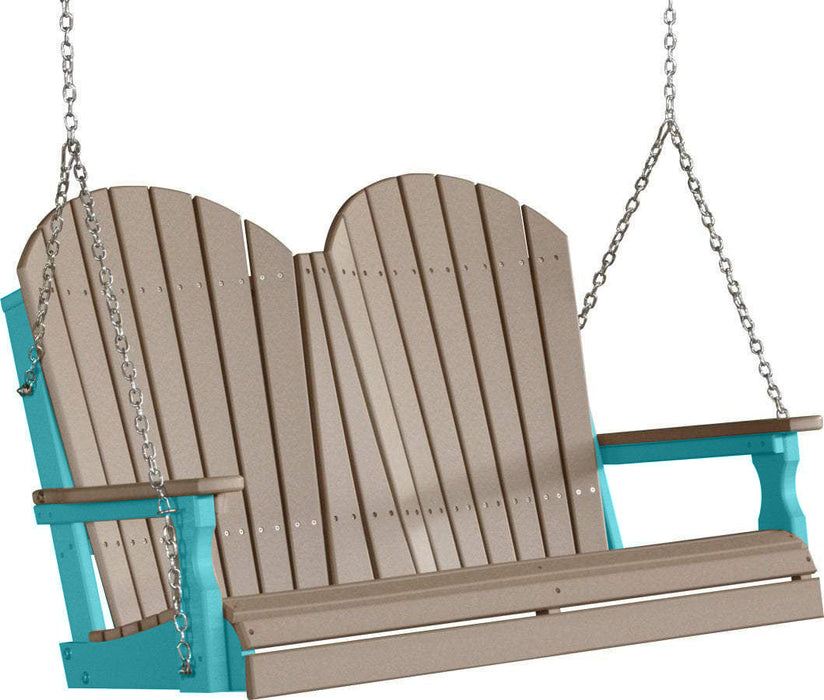 LuxCraft LuxCraft Weatherwood Adirondack 4ft. Recycled Plastic Porch Swing Weatherwood on Aruba Blue / Adirondack Porch Swing Porch Swing 4APSWWAB