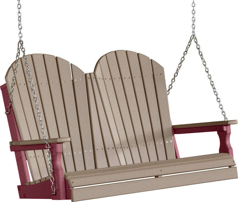 LuxCraft LuxCraft Weatherwood Adirondack 4ft. Recycled Plastic Porch Swing Weatherwood on Cherrywood / Adirondack Porch Swing Porch Swing 4APSWWCW