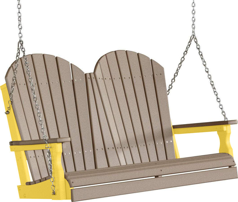 LuxCraft LuxCraft Weatherwood Adirondack 4ft. Recycled Plastic Porch Swing Weatherwood on Yellow / Adirondack Porch Swing Porch Swing 4APSWWY