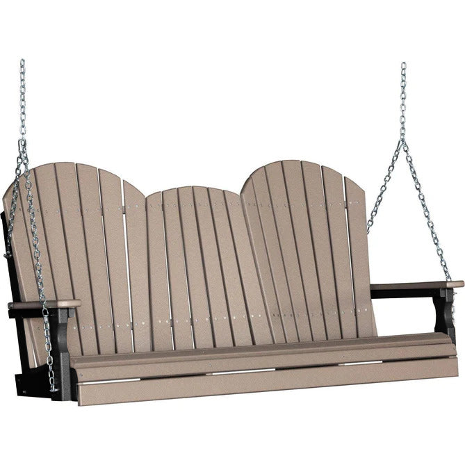 LuxCraft LuxCraft Weatherwood Adirondack 5ft. Recycled Plastic Porch Swing Weatherwood on Black / Adirondack Porch Swing Porch Swing 5APSWWB