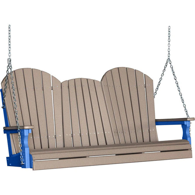 LuxCraft LuxCraft Weatherwood Adirondack 5ft. Recycled Plastic Porch Swing Weatherwood on Blue / Adirondack Porch Swing Porch Swing