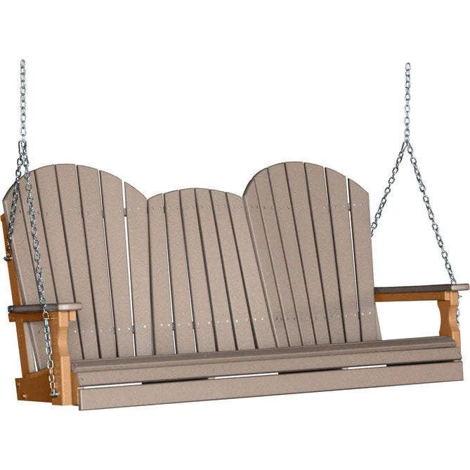 LuxCraft LuxCraft Weatherwood Adirondack 5ft. Recycled Plastic Porch Swing Weatherwood on Cedar / Adirondack Porch Swing Porch Swing 5APSWWC