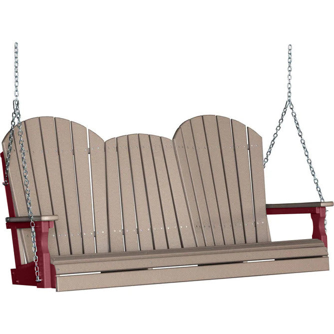 LuxCraft LuxCraft Weatherwood Adirondack 5ft. Recycled Plastic Porch Swing Weatherwood on Cherrywood / Adirondack Porch Swing Porch Swing 5APSWWCW