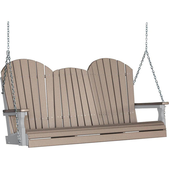 LuxCraft LuxCraft Weatherwood Adirondack 5ft. Recycled Plastic Porch Swing Weatherwood on Dove Gray / Adirondack Porch Swing Porch Swing 5APSWWDG