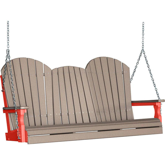 LuxCraft LuxCraft Weatherwood Adirondack 5ft. Recycled Plastic Porch Swing Weatherwood on Red / Adirondack Porch Swing Porch Swing 5APSWWR