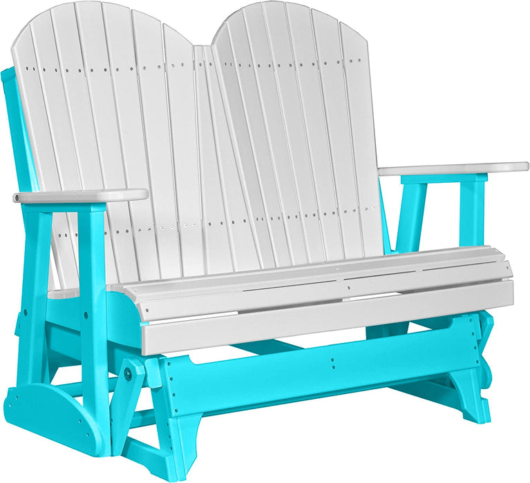 LuxCraft LuxCraft White 4 ft. Recycled Plastic Adirondack Outdoor Glider White on Aruba Blue Adirondack Glider 4APGWAB