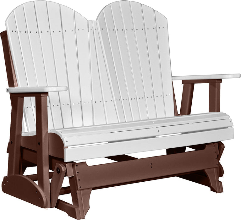 LuxCraft LuxCraft White 4 ft. Recycled Plastic Adirondack Outdoor Glider White on Chestnut Brown Adirondack Glider 4APGWCB