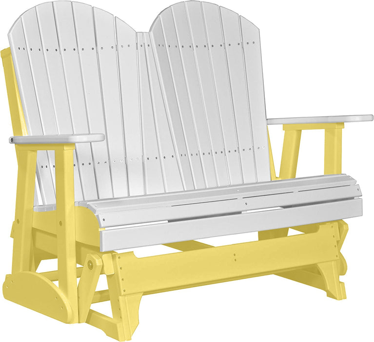 LuxCraft LuxCraft White 4 ft. Recycled Plastic Adirondack Outdoor Glider With Cup Holder White on Yellow Adirondack Glider 4APGWY-CH