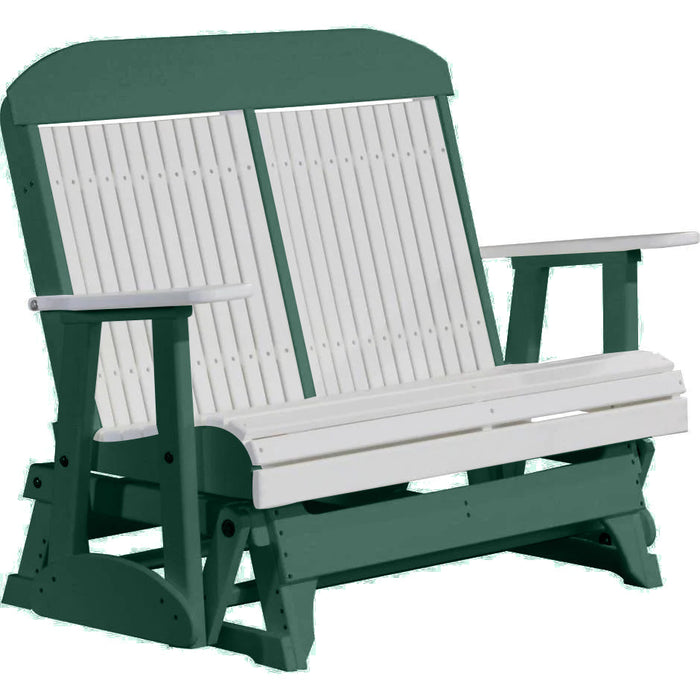 LuxCraft LuxCraft White 4 ft. Recycled Plastic Highback Outdoor Glider Bench White on Green Highback Glider 4CPGWG