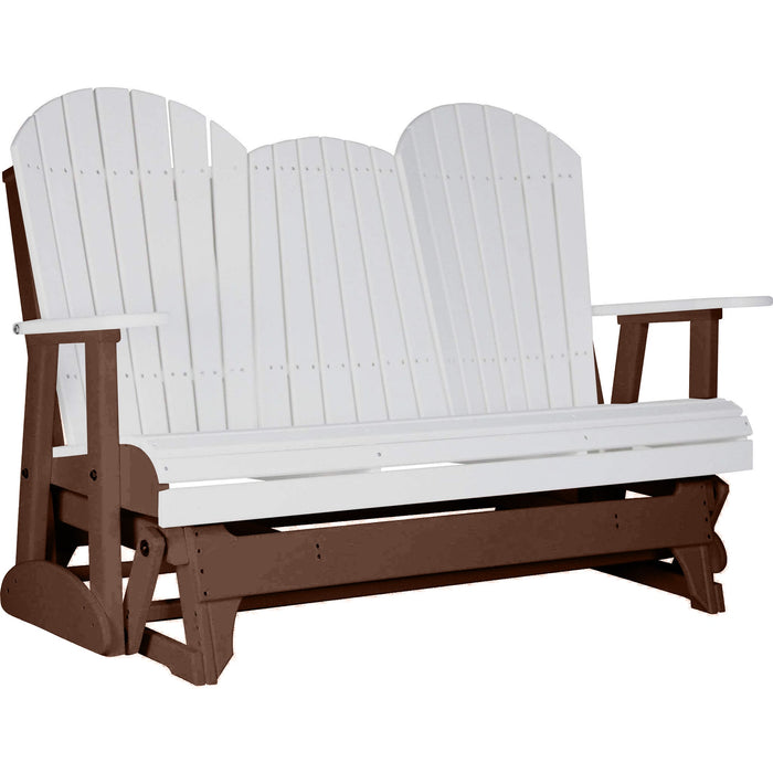 LuxCraft LuxCraft White 5 ft. Recycled Plastic Adirondack Outdoor Glider With Cup Holder White on Chestnut Brown Adirondack Glider 5APGWCB-CH