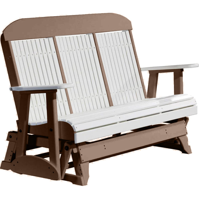 LuxCraft LuxCraft White 5 ft. Recycled Plastic Highback Outdoor Glider White on Chestnut Brown Highback Glider 5CPGWCB