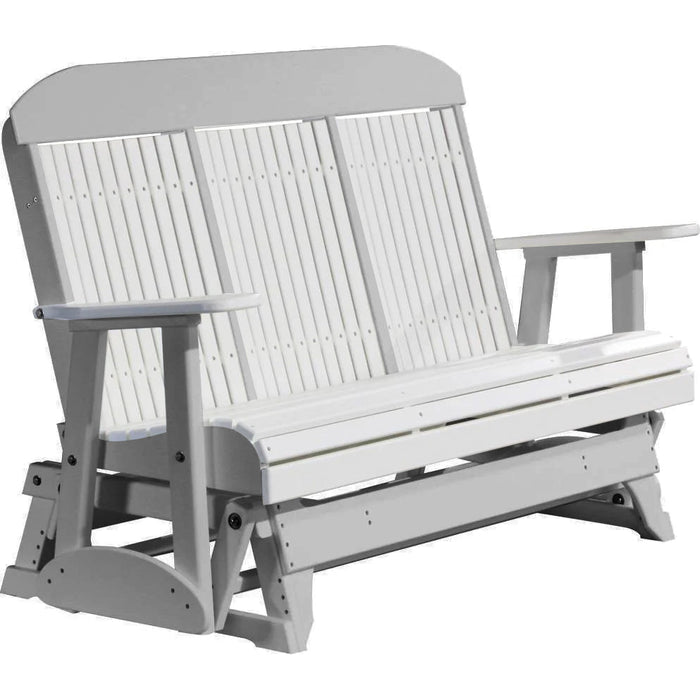 LuxCraft LuxCraft White 5 ft. Recycled Plastic Highback Outdoor Glider White on Gray Highback Glider 5CPGWGR